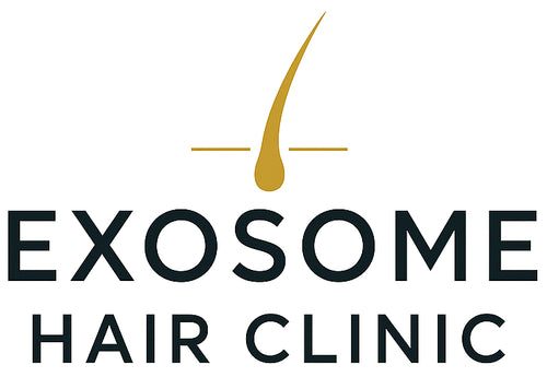 Logo featuring a stylised gold hair follicle above the text “EXOSOME HAIR CLINIC” in a clean, modern font
